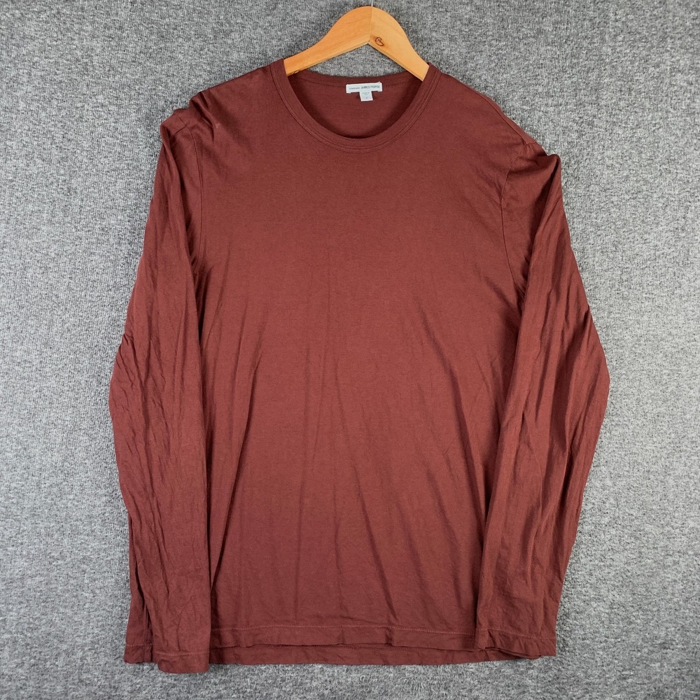 James Perse Long Sleeve Shirt Men 2 Medium Red Standard Modern Cotton Crewneck